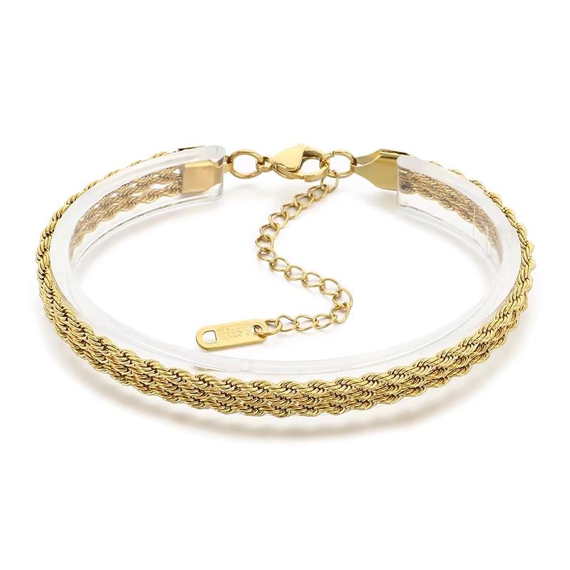 Trendy Ins Style 3-Layer Twisted Rope Chain Bracelet Stainless Steel Minimalist Unisex Fashion Hand Jewelry