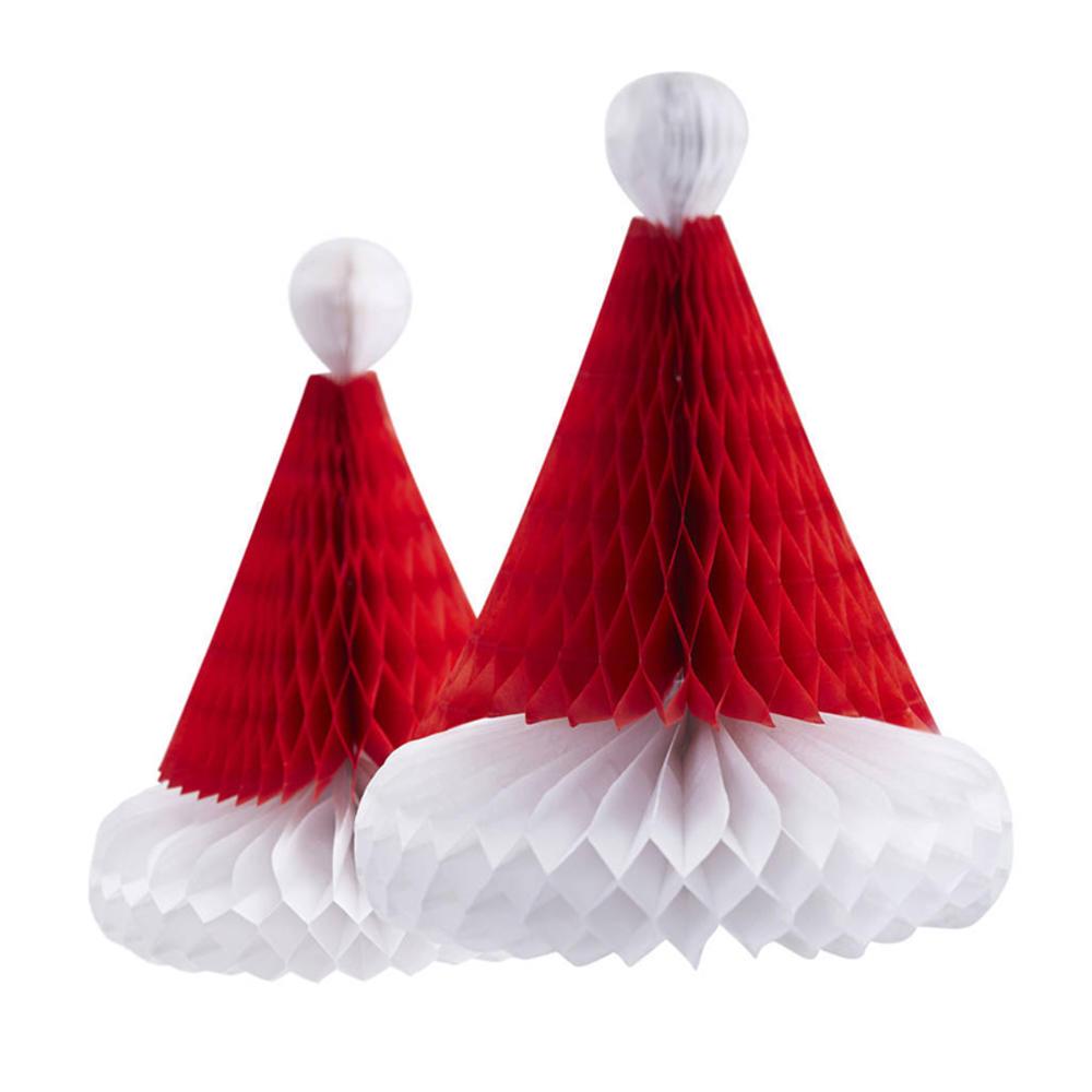 2Pcs/Set 20/30cm Honeycomb Ball Christmas Hat Christmas Tree Decoration Lantern Paper Flower Pendant Scene Layout Xmas Ornaments