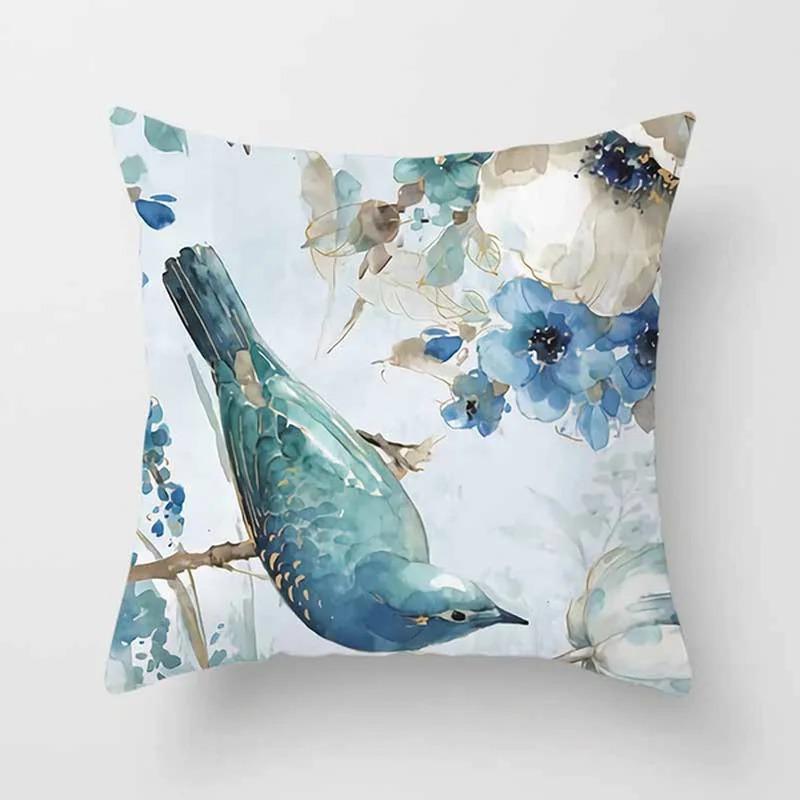 Plant Blue Print Pillowcase Living Room Office Home Pillowcase Car Ornaments