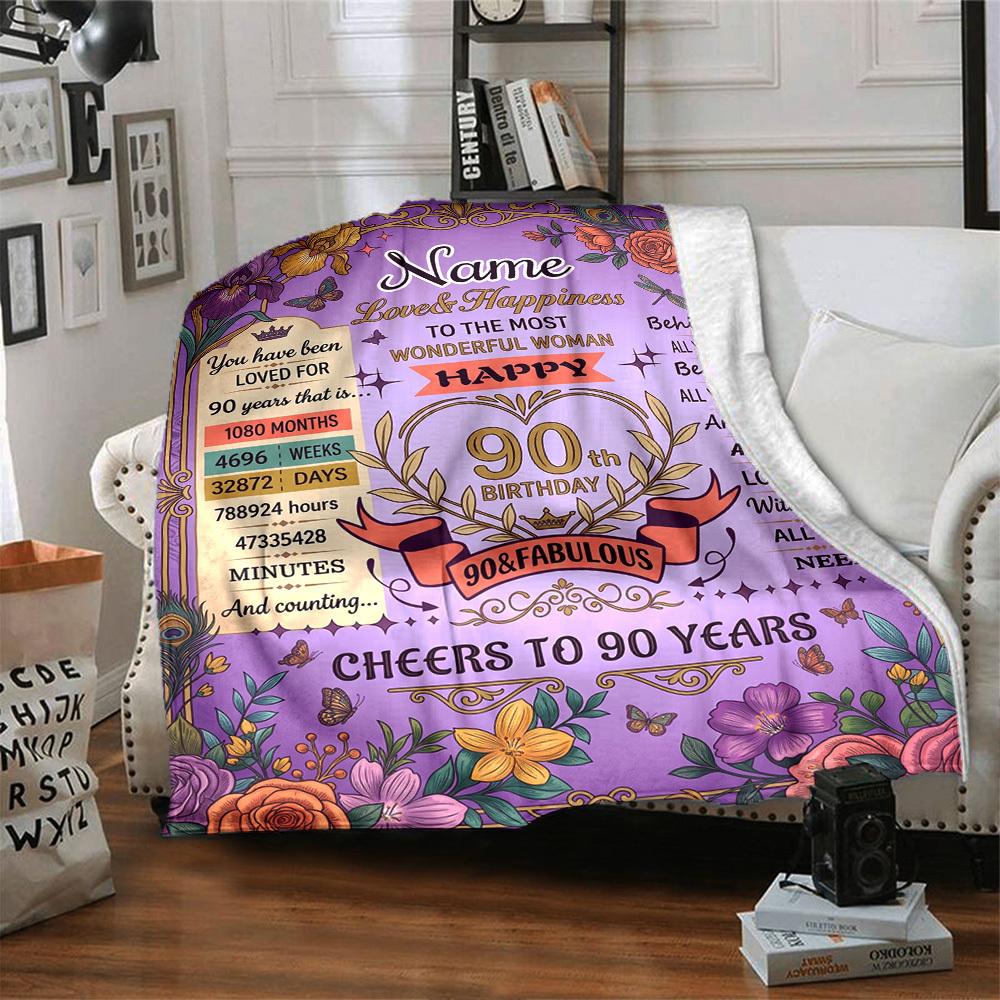 90Th Birthday Celebration Personalized Name Blankets Soft And Comfortable Against The Skin Naps And The Office A Wonderful Gift For Friends Family And