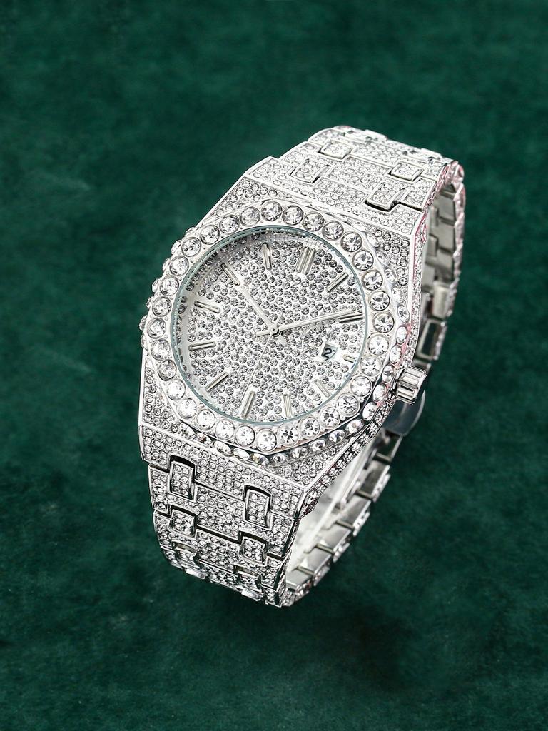 DENVOSI Men's Iced Out Diamond Watch Quartz Starry Sky Bling Luxury Wristwatch