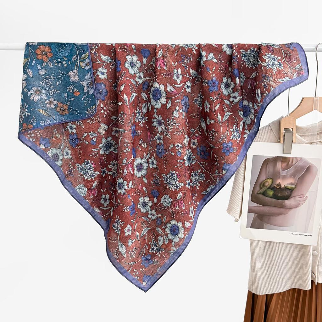 Pastoral Floral Velvet Double-sided Scarf 91 Large Square Scarf Women's Summer Travel Photo Silk Scarf Sun Protection Shawl