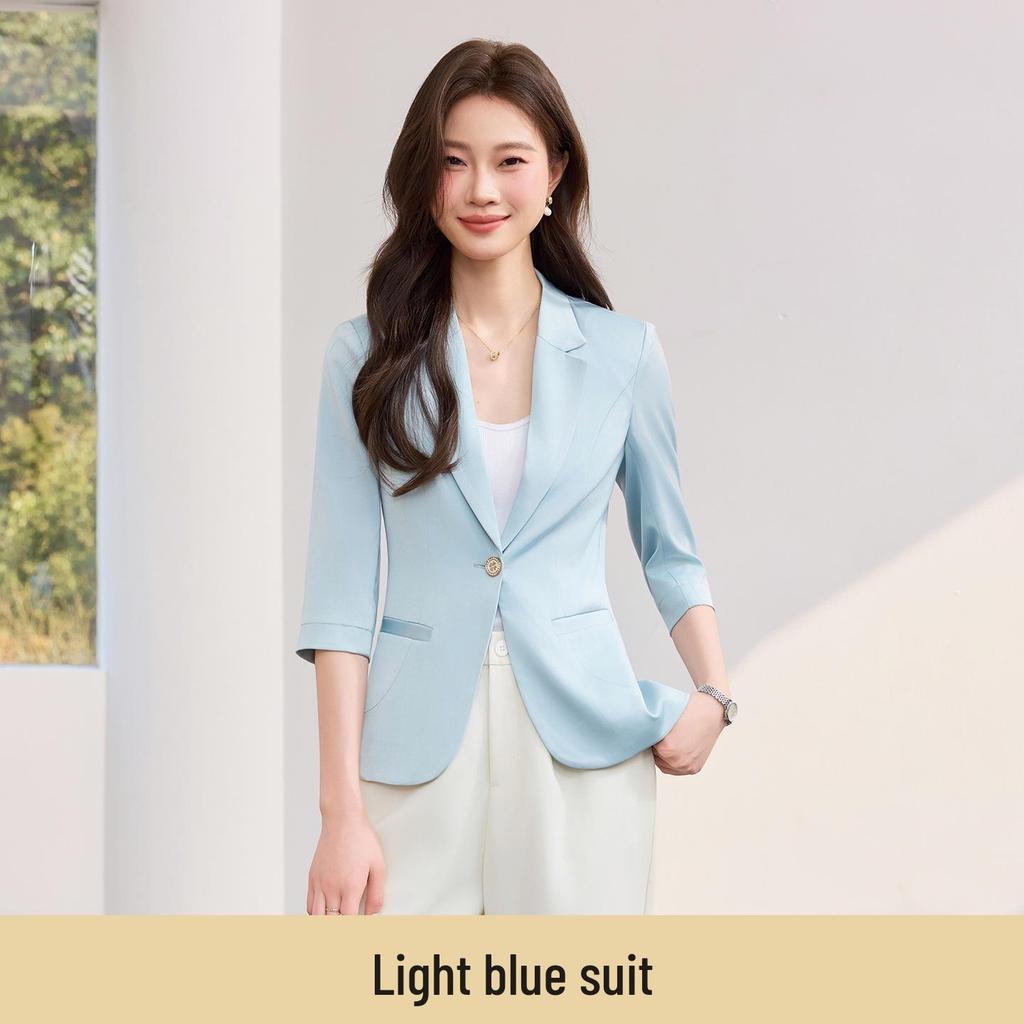 White Women's Casual Slim-Fit Blazer with Mid-Sleeves