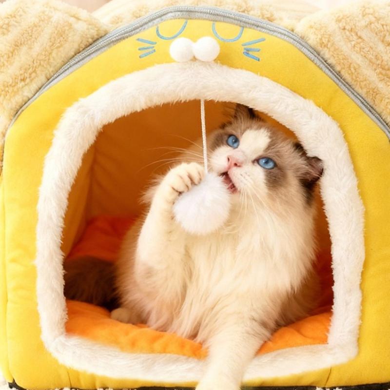 Pet Litter Cat Litter Plush Warm Pet Litter Cat Villa Pet Bed Dog Litter Pet Fully Enclosed Litter Removable and Washable