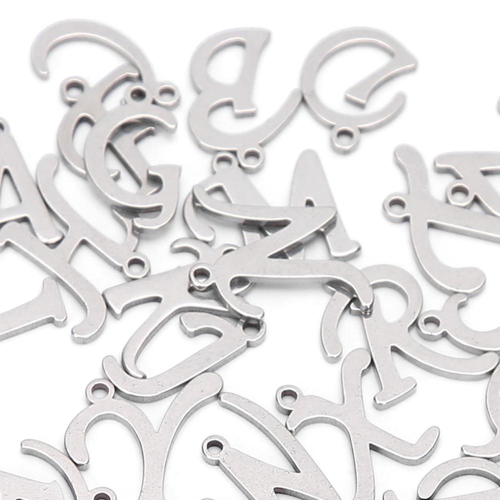 26pcs Silver DIY Letter Pendant Stainless Steel Metal Pendants Alphabet Charms Jewelry Making