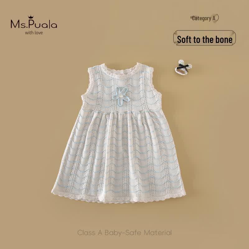 MS.PUALA Baby Girl s Sleeveless Wave Pattern Dress 110 cm
