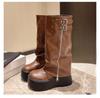 Fashion New Spring Retro Trend Minimalist Women Thick Soled Height Increasing Shoes Women Fashionable Versatile Knee High Heels Boots
