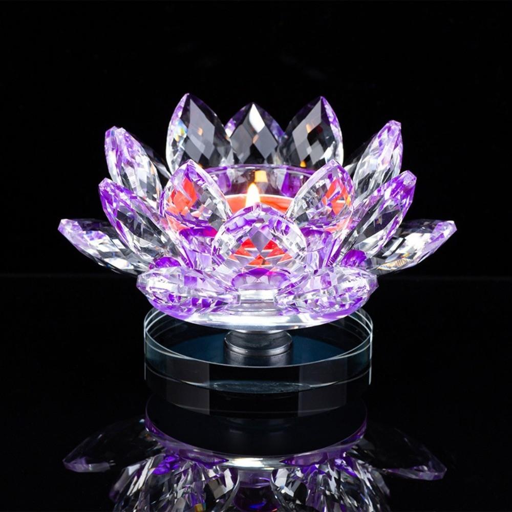 Hoom Decor Lotus Flower Candlestick Glass Lotus Figurines Candle Stand Party фиолетовый