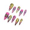 Y2K Pink Gold Press-On Nails With 3D Heart Rhinestone Metallic Line Design Women - Sweet Edgy Style Long Stiletto Shape