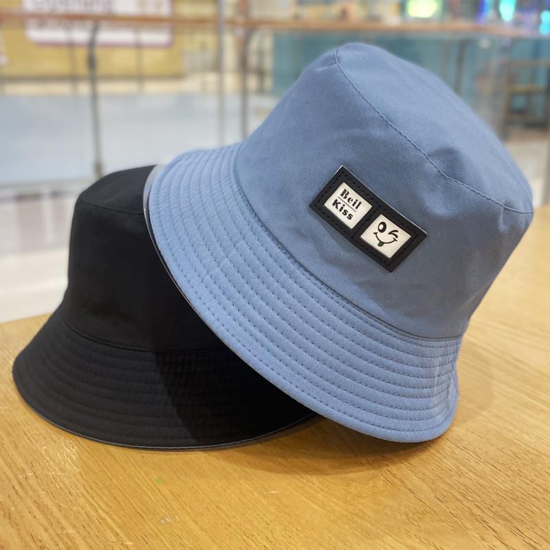 Cute Smiley Double-sided Fisherman Hat Women Summer Sunscreen Alphabet Basin Hat Men Students Versatile Sun Hat