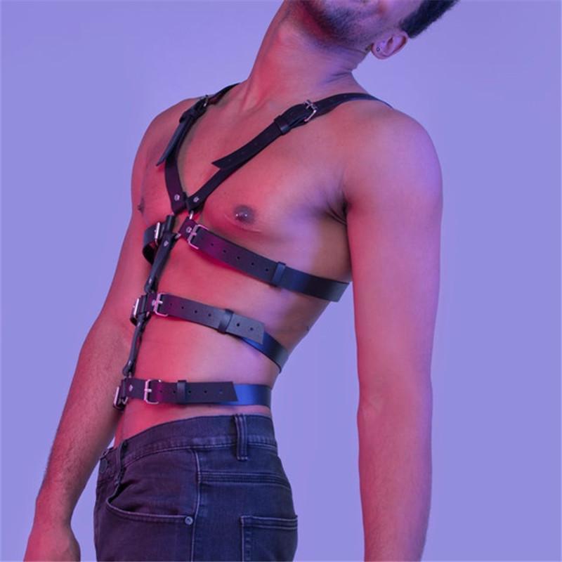 Male Pu Leather Lingerie Sexual Chest Harness Belt Men Adjustable Rave Gay Clothing  Fetish Full Body Harness Belt Strap