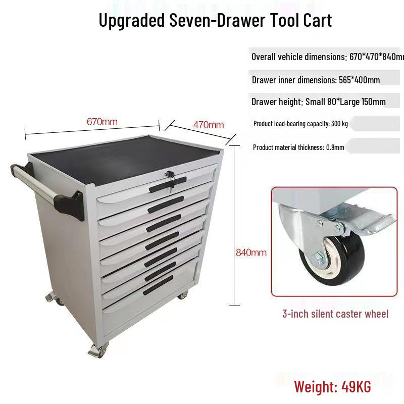 Movable Three-Layer Hand Cart: Multi-functional Auto Repair & Household Tool Box with Cabinet Door