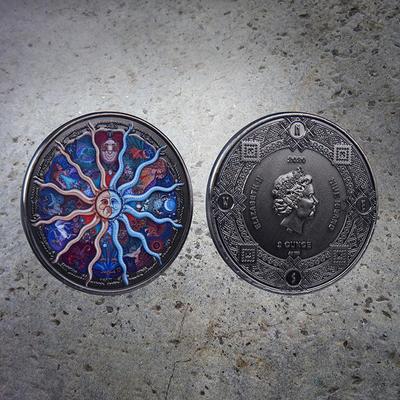 Twelve Zodiac Signs, Sun and Moon Gods, Lucky Coin, Ancient Silver, Commemorative Coin, Zodiac Signs, European and American, Colorful Coin