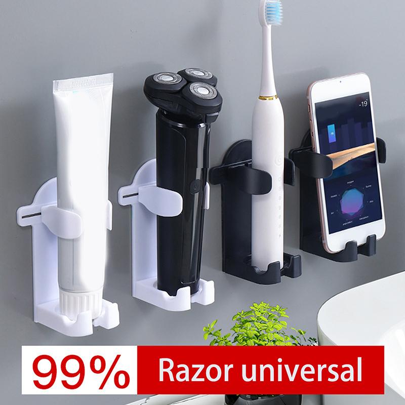 Plastic Wall Mounted Razor Rack Self-Adhesive Non Perforated Razor Holder Space Saving Adjustable Electric Toothbrush Holder