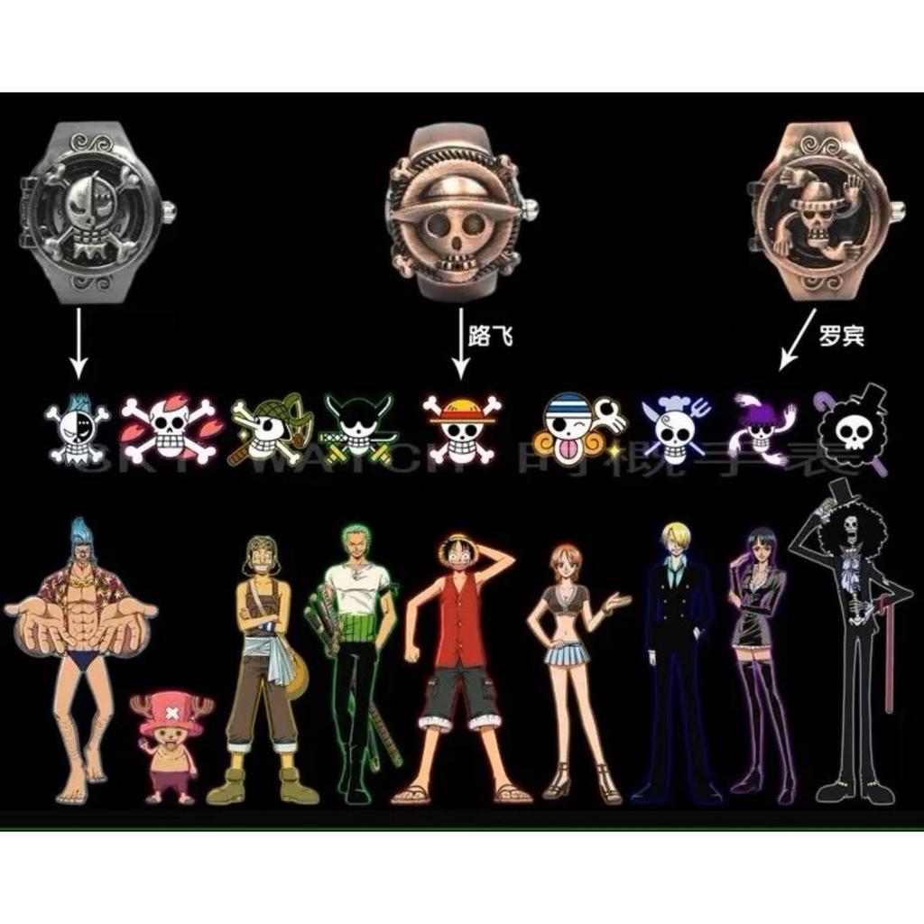 Luffy Franky Robin Pirate Japan Cartoon Animation Kid Finger Ring Watch Quartz Straw Hat Jewelry Gift Adjustable Silver Bronze Copper