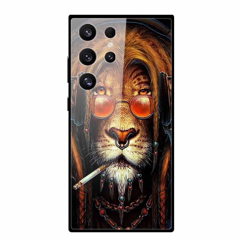For Samsung S25 S 25 Ultra Hard Tempered Glass Case Capa Coque Bumper For Samsung Galaxy S 24 S24+ FE Wolf Phone Back Cover