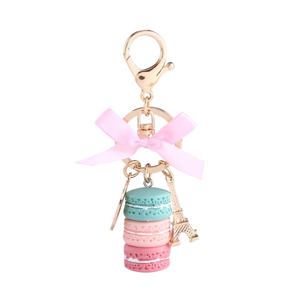 Key Chain) Colorful Macaroon Keychain 4.45 Inch Cute Keyring Pendant Bowknot Coin Macaron Eiffel Tower Keychain Women Accessory