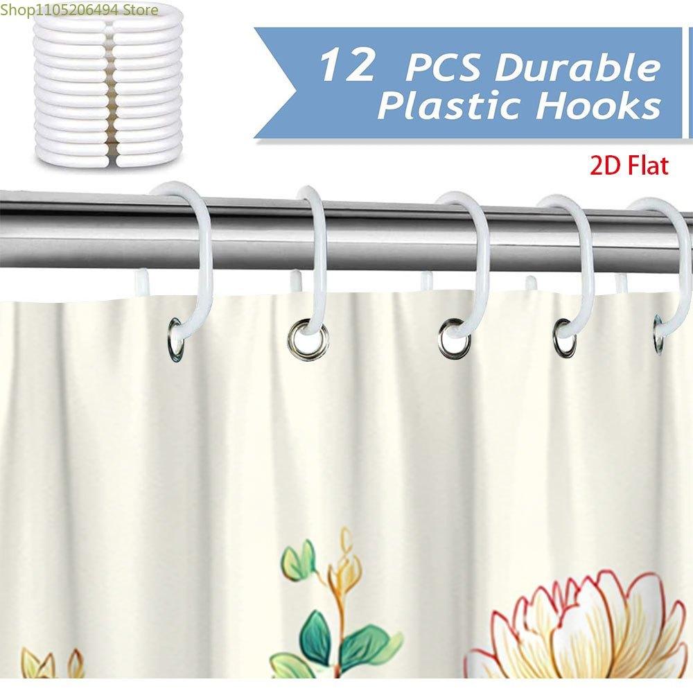 1pc Floral Botanical Garden Shower Curtain with 12 Hooks - Blooming Flowers Bath Tub Drapery, Machine Washable Suitable for Ba