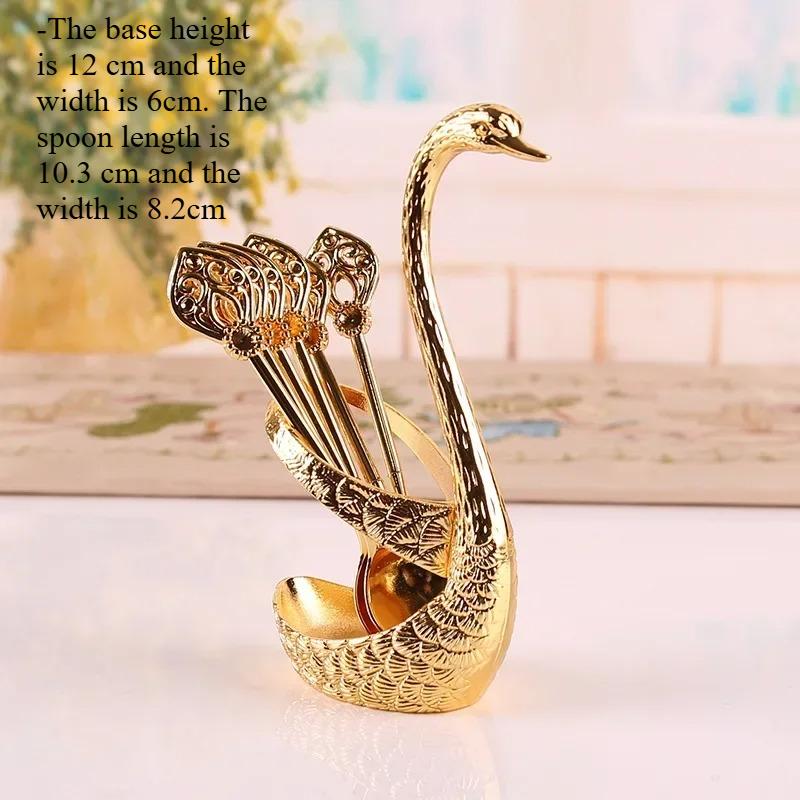 Zestaw łyżeczek do kawy Metalowy uchwyt w kształcie łabędzia Organizator łyżeczek deserowych z 6 szt. łyżeczek Łyżeczka do herbaty Zestaw sztućców deserowych do kawy/owoców