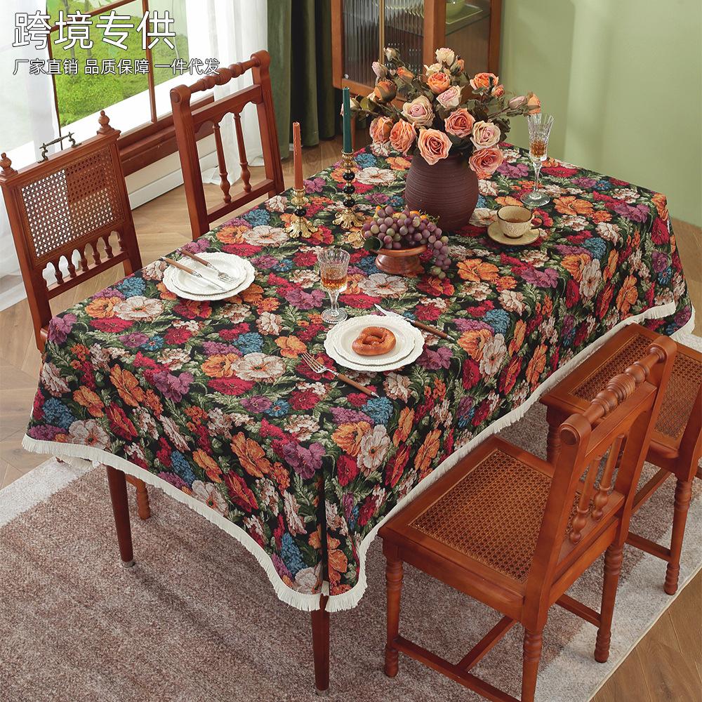 American Rural Retro Fabric Dining Table Cloth Pastoral Style Thickened Tablecloth Coffee Table Oil Painting Style Advanced Sense