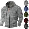 Men's Retro Fleece-Lined Cationic Hoodie - Winter Style Workwear with Pockets & Zipper