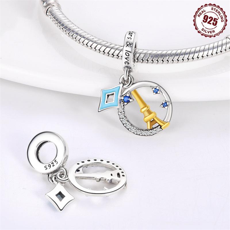 S9 Sterling Silver Pendant Earth Eiffel Tower Pendant Creative Bracelet Necklace Generation