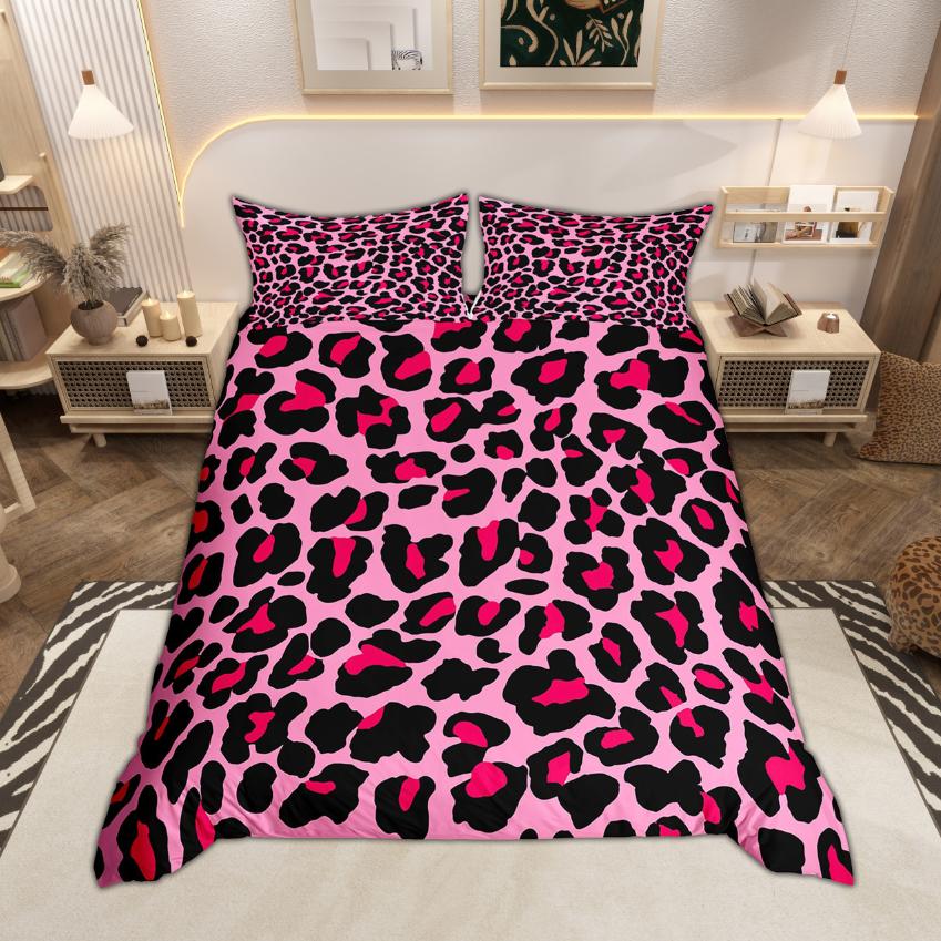 Homewish Leopard Print Duvet Cover Set Cheetah Print Quilt Cover Set Animal Theme Bedding Wildlife Bedroom Room
