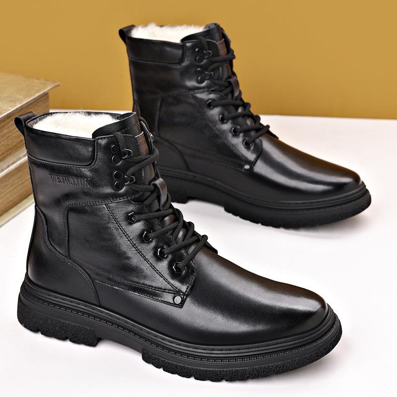 First Layer Cowhide Winter Men's Cotton Shoes Genuine Leather Wool Outdoor Warm Military Boots Men's Velvet Leather Boots Martin Boots Men's