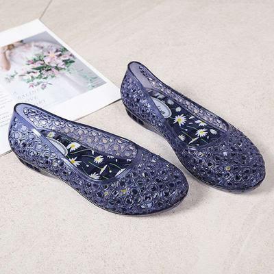 Crystal Hollow Low-heeled Sandals Women's Summer Outer Wear Mother Fashion Korean Version Jelly Bag Head Wedge Heel Non-slip Single Shoes