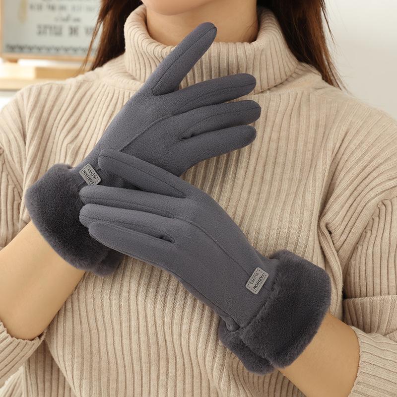 Warme Handschuhe Damen German Velvet Handschuhe Outdoor Samt Verdickt Winddicht Touchscreen Hirschleder Samt Handschuhe
