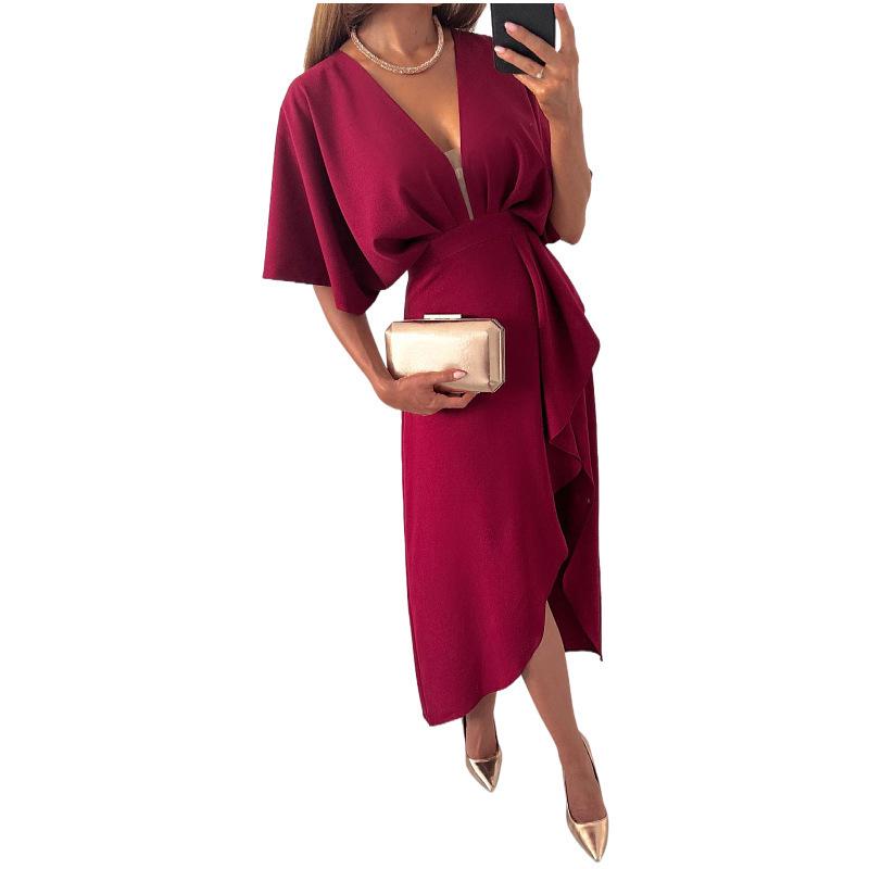 2026 European & American Casual V-Neck Irregular Evening Dress for Women