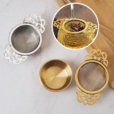 Dubbelöronat Te-filter i Rostfritt Stål Finmaskigt Blomma/Långt Handtag Hängande Tesil Livsmedelsgodkänd Lätt att Rengöra Spetsig Te-sil