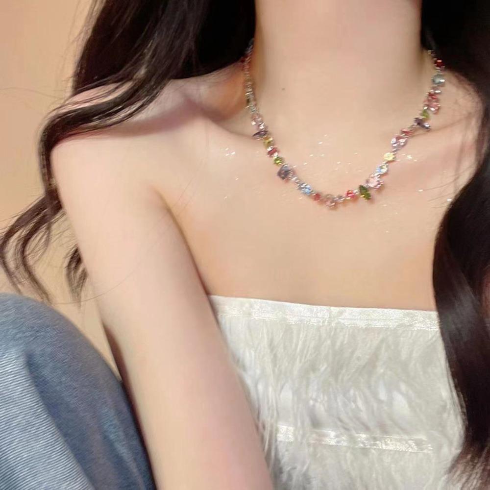 Alloy Colorful Crystal Necklace Geometrically Shape Zircon Bracelet New Bead Bracelet Chain