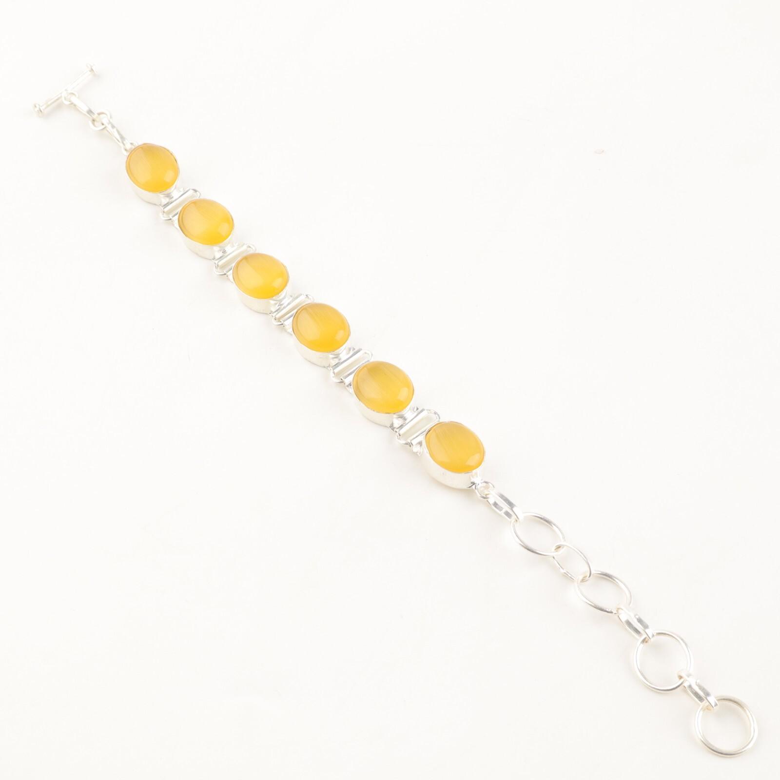 

Редкий желтый камень «кошачий глаз» Ювелирные изделия из серебра 925 пробы Ручной работы Браслет 8 RB-4-21