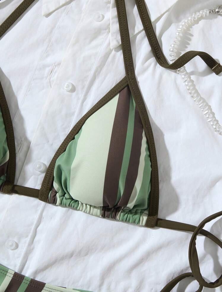 Gestreifter Print Krawatten-Dreieck Sexy geteilter Bikini Badeanzug für Damen