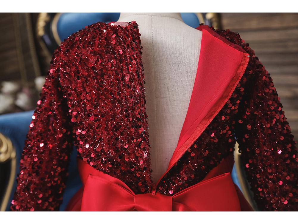 Girls' Long Sleeve Sequin Evening Gown for Banquets