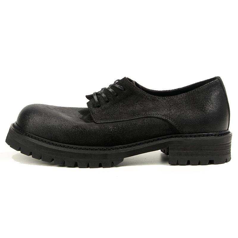 16-2 Oil Wax Matte Big Head Leather Shoes Retro Round Head Tooling Shoes Thick Sole Fashionable Simple Casual Leather Shoes