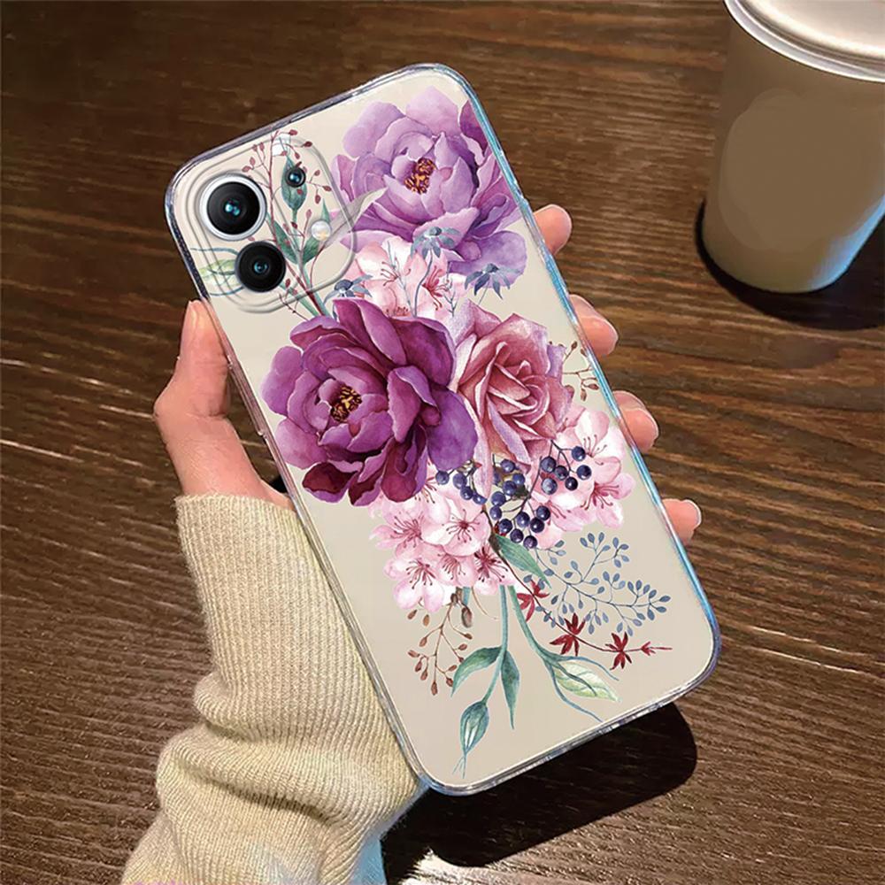 Rose Flower Phone Case Transparent Clear For Xiaomi 13T 14T 15T 11T 12T 10T 13 14 11 12 Lite Oil Painting Women Silicone Cover