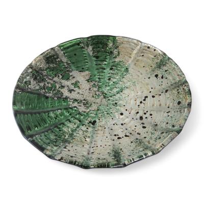 J-kitchens Dinner Plate, Glass, Round, Medium, Green and Gold, 18cm, Sairan
