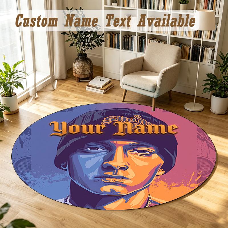 Round Rug Custom NameEminem Pattern Non Slip Carpet Home Floor Decor