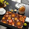 4pcs Vintage Floral Linen Placemats - 12x18 Inch, Vibrant Orange, Yellow & Brown Flower Design, Perfect for Dining & Coffee Tables, Home Decor,