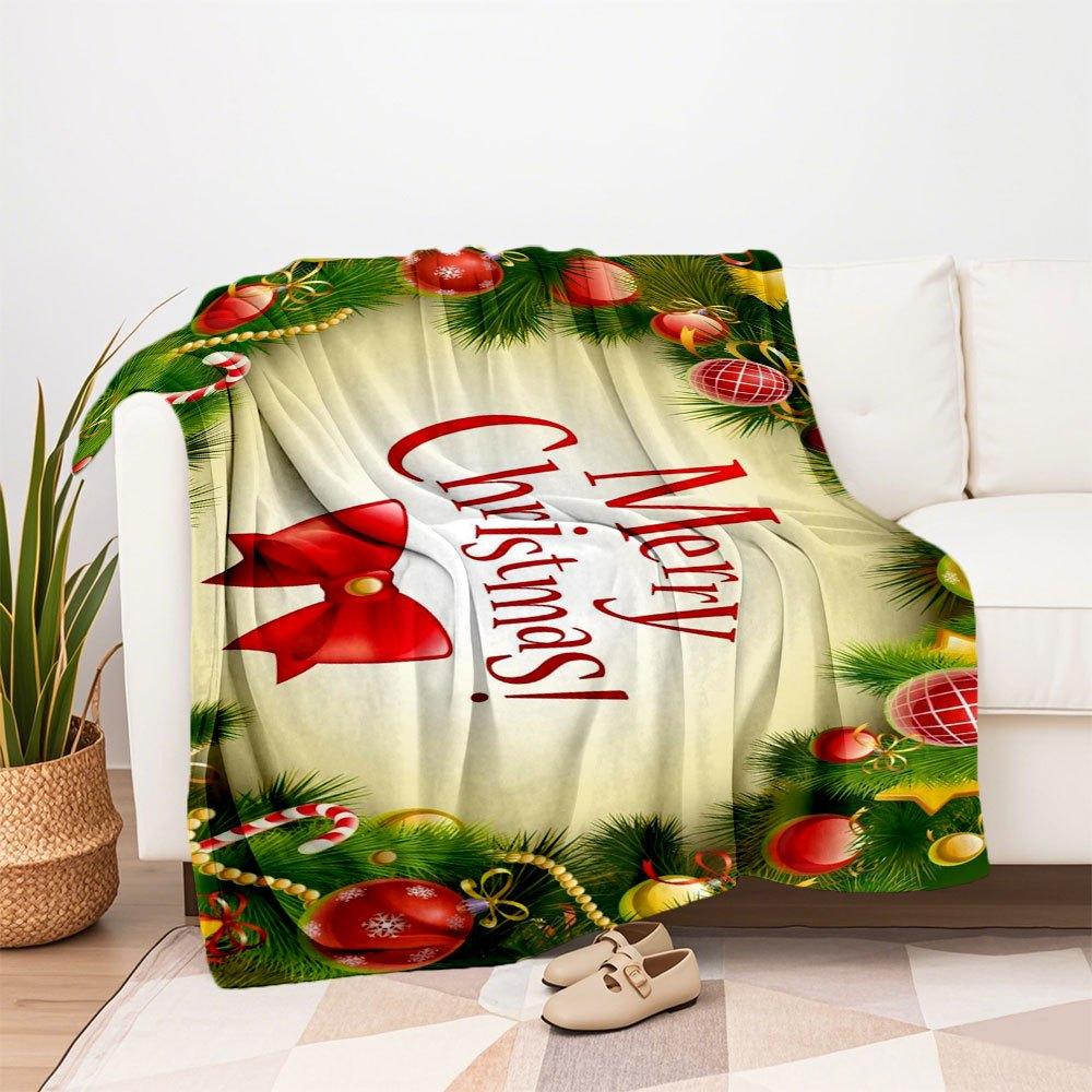 "Merry Christmas! Festive Greeting Card"Blanket Flannel Throw Blanket for Sofa, Bed, Travel, Camping, Office, Couch, Chair, And Bed Gift for