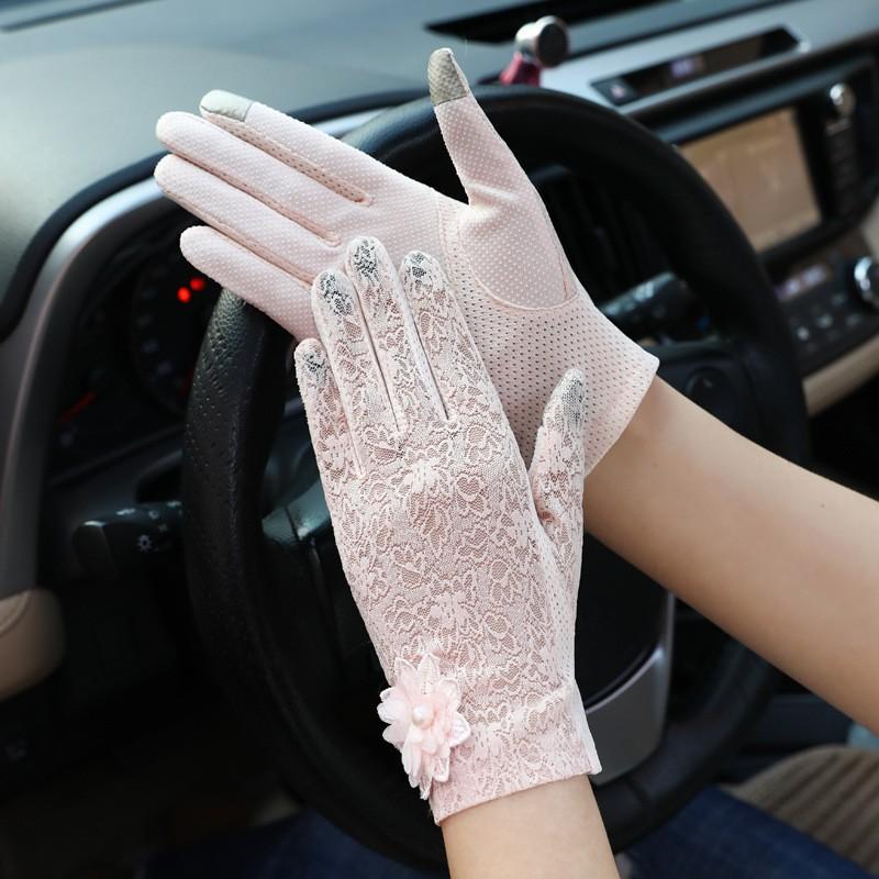 

Sunscreen gloves women s thin driving and riding non-slip and breathable spring and summer elegant lace UV-proof gloves One Size