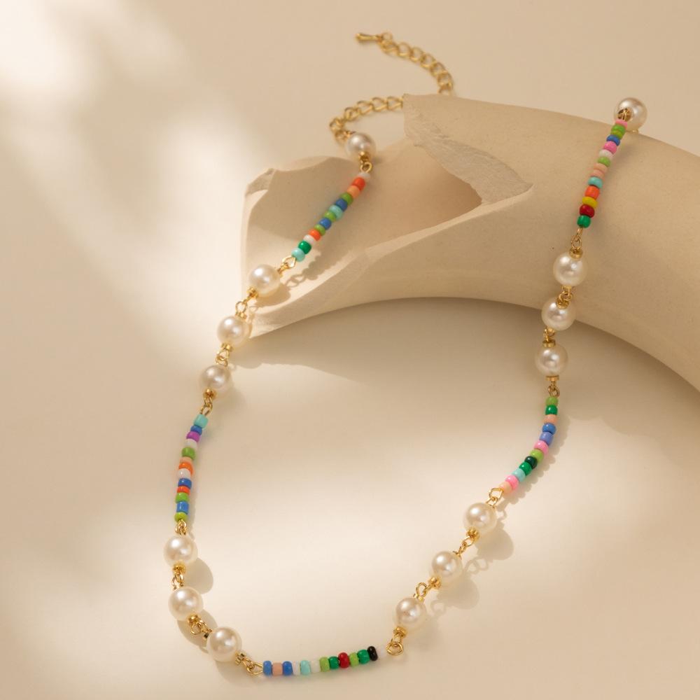 

Colorful Beaded Contemporary Necklace With Faux Pearls Stunning Geometric Style Perfect For Occasions All