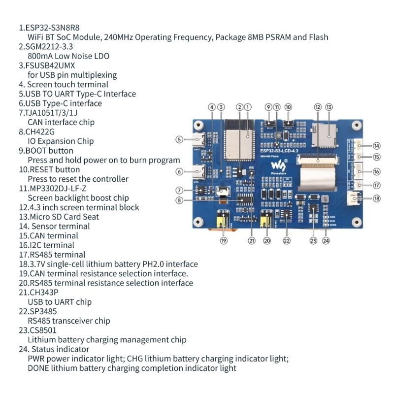 ESP32-S3 4.3inch Capacitive Touch Display 32bit LX7 Dualcore Processor Development Board, 800*480, 5-point Touch,