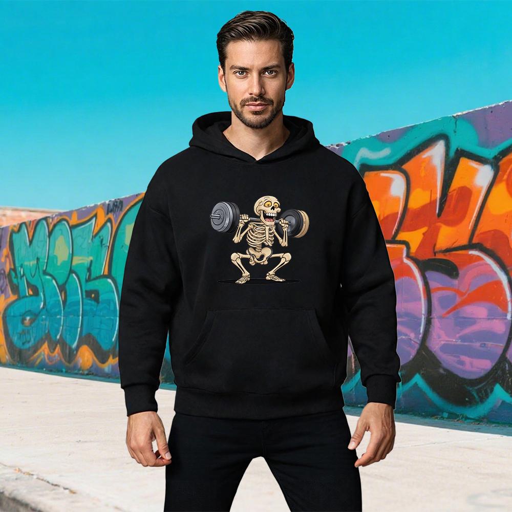 Weightlifting Skeleton Graphic Tops Sports Sweatshirt for Bodybuilders Casual Pullover Outdoors Hoodies Round Neck Men Clothing