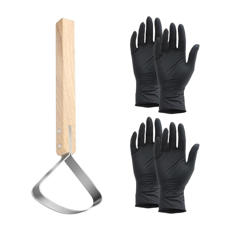 

Скребок для кожи, инструмент для дубления с перчатками, деревянная ручка, инструмент для дубления кожи, инструмент для обрезки кожи 1