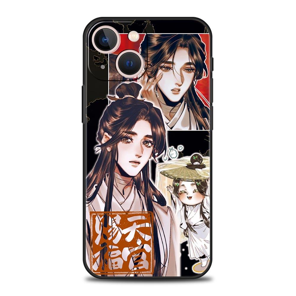 Luxury Phone Case For Apple iPhone 11 15 14 Pro MAX 12 13 7 8 Plus X XR XS MAX SE Silicone Black Cover Funda Tian Guan Ci Fu
