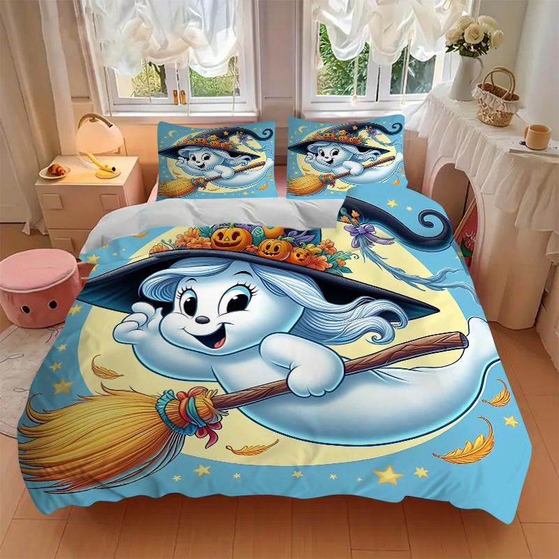 3pcs Beautiful witch ghost Quilt Set - Soft and Comfortable Bedroom, Guest Room and Dorm Decor Bedding Set 1 Quilt Cover + 2 Pillowcases.H01