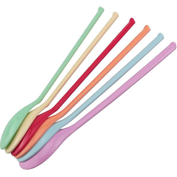 6PCS Plastic Long Handle Stirring Spoon 8.8 inch Food Grade Plastic Candy Coloured Spoon Coffee Drink Tall Cup Spoon Milk Tea Shop Dessert Ice Cream